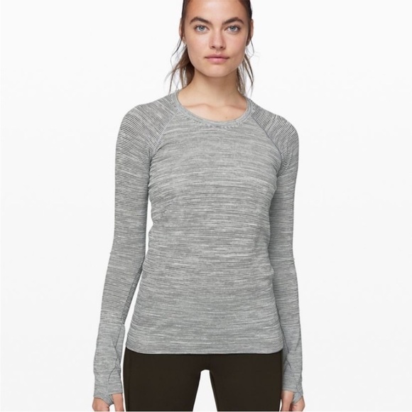 Lululemon Swiftly Tech Long Sleeve Tee Shirt Gray Thumb Holes Waist Length Sz 8 - Picture 1 of 10